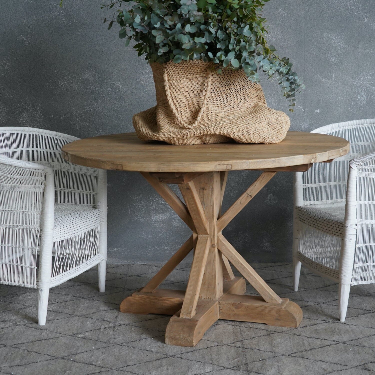 Round Elm X-Base Dining Table D1200mm - Natural Dining Furniture Beachwood Designs