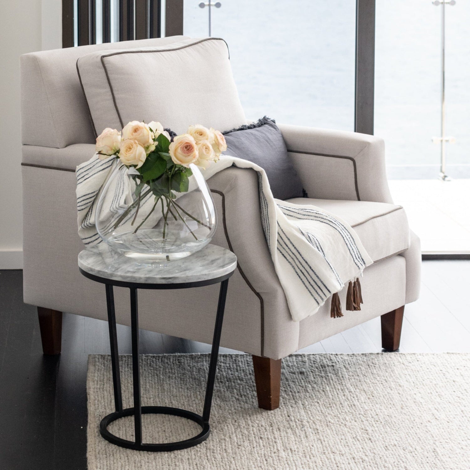 Round Marble Top Side Table - 400D Living Furniture Beachwood Designs