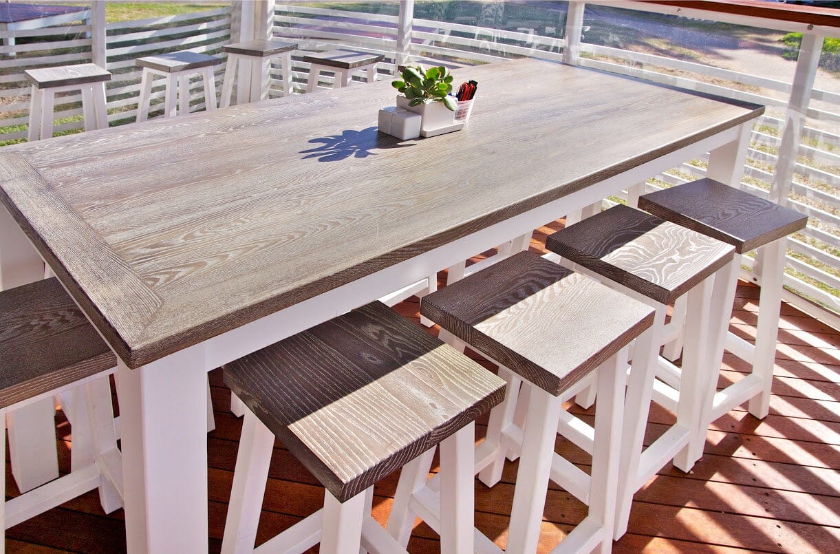 Square Bar Stool - White & Grey Limed Dining Furniture Beachwood Designs