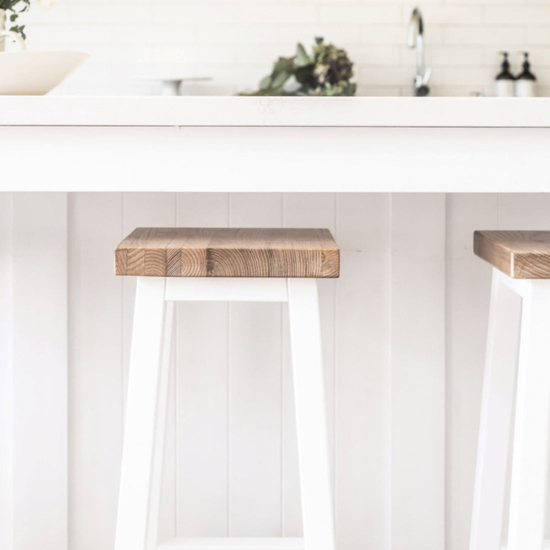 Square Bar Stool - White &amp; Limed Ash Dining Furniture Beachwood Designs 