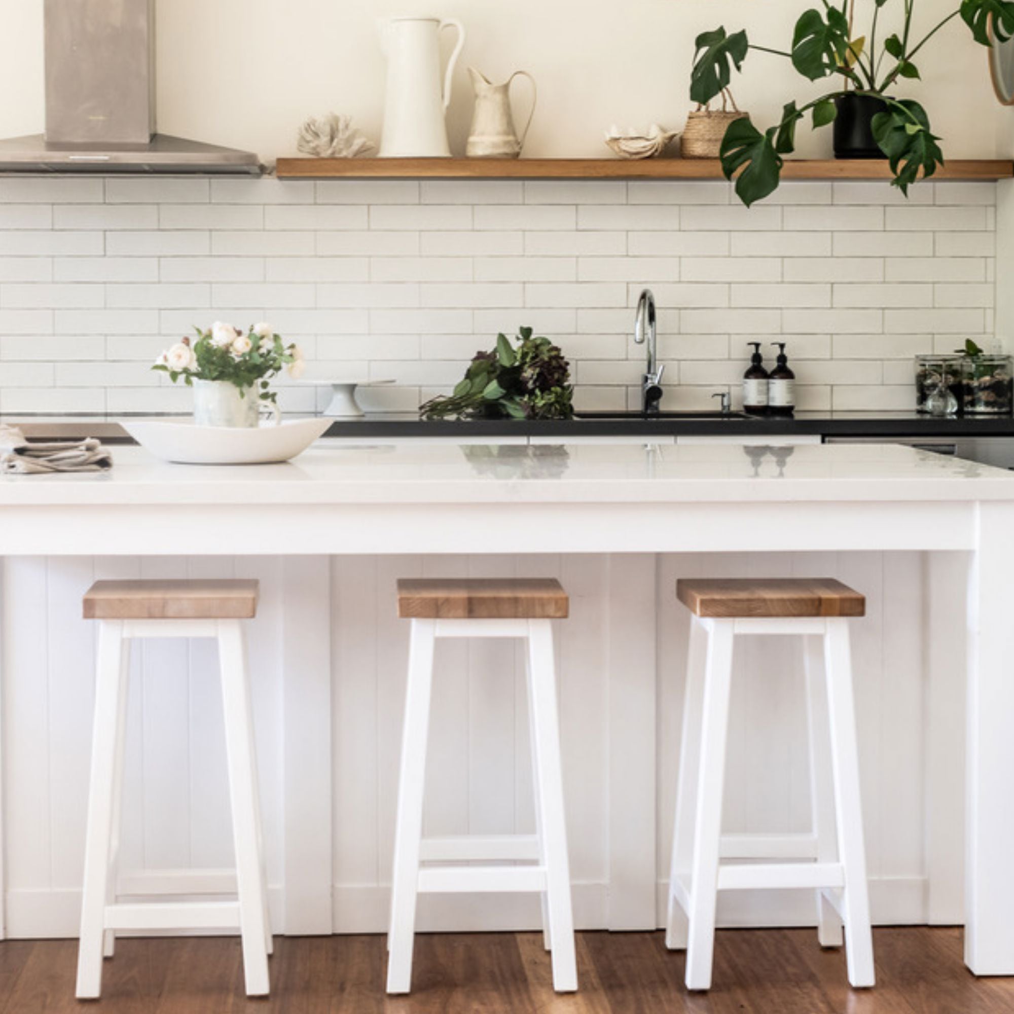 Square Bar Stool - White & Limed Ash Dining Furniture Beachwood Designs