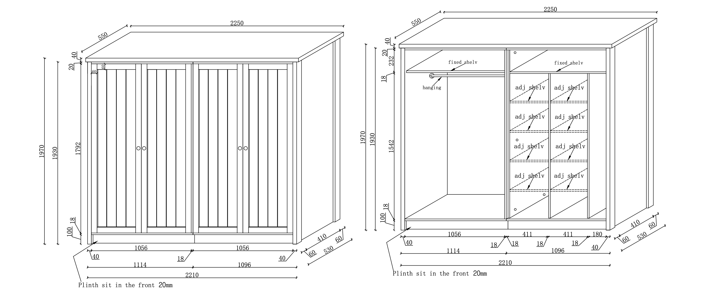 Technical drawing of a wooden cabinet with dimensions and installation instructions.