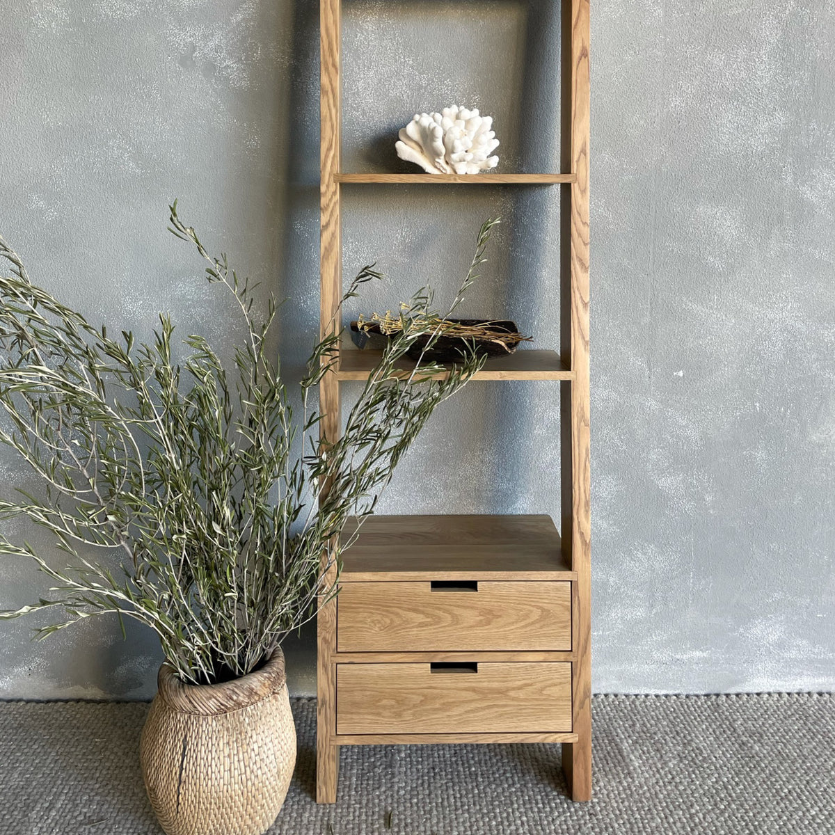 Ladder Bookcase - 2 Drawers