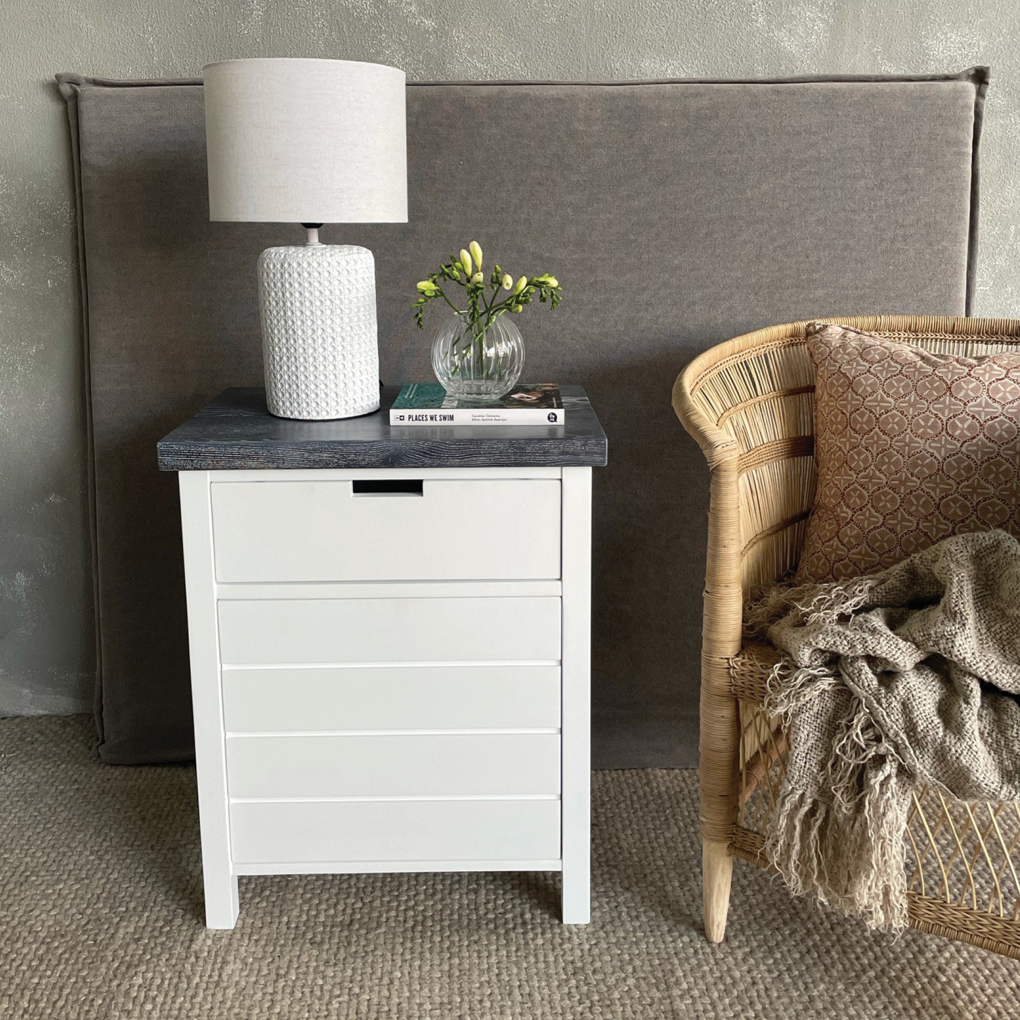 Coast Bedside L600mm - 1 Drawer &amp; Door - White &amp; Grey Limed