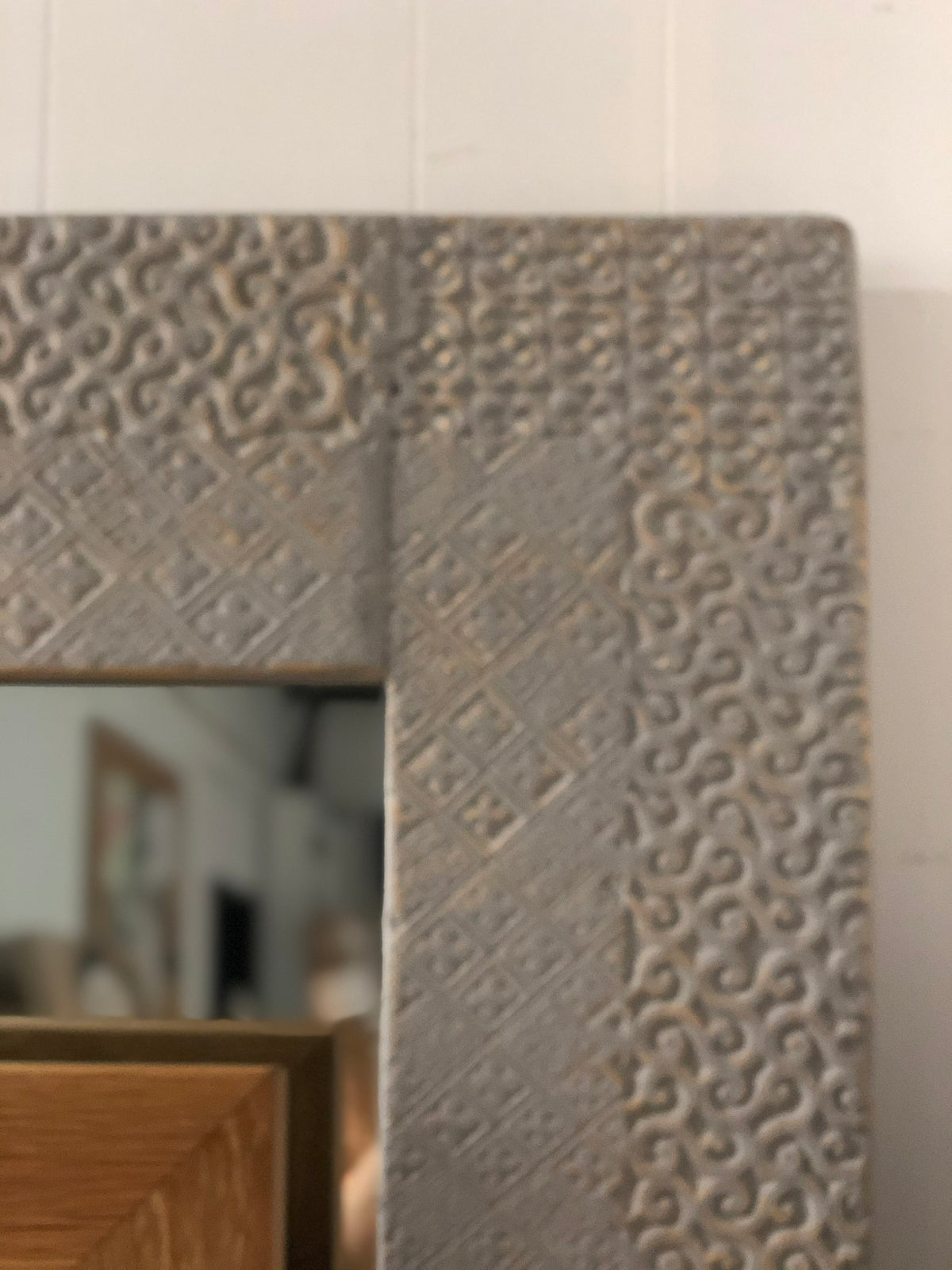 Elm Carved Mirror - 1200H x 950W - Light Grey