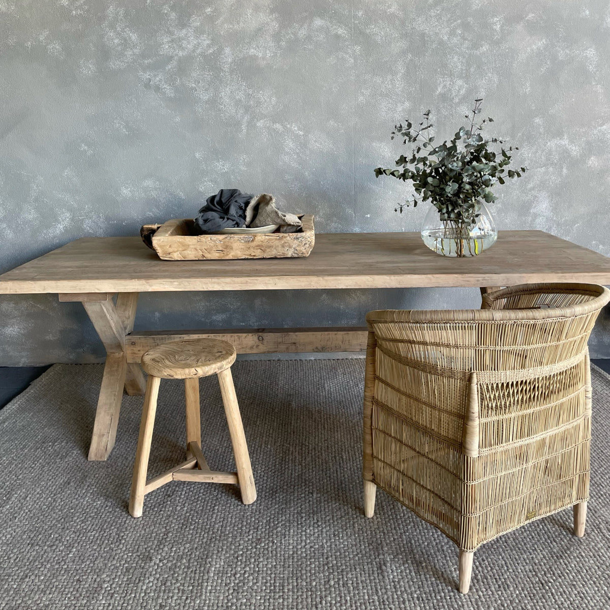 Cross Base Reclaimed Pine Dining Table L2400mm