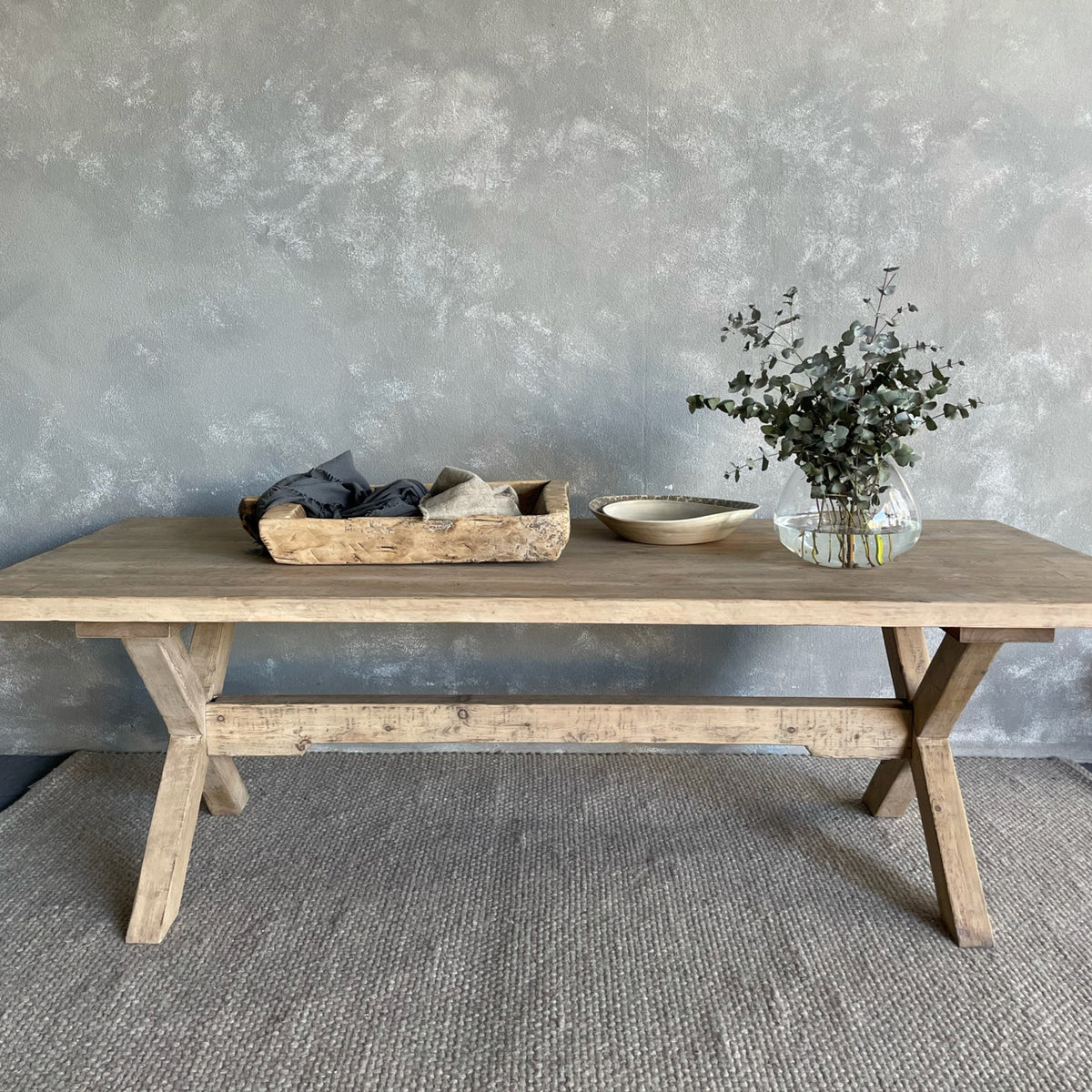 Cross Base Reclaimed Pine Dining Table L2400mm