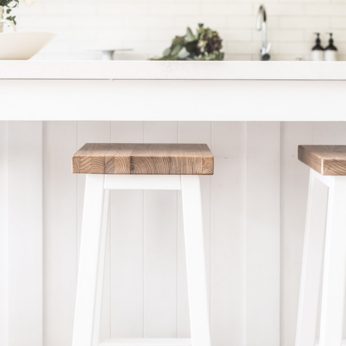 Square Bar Stool - White &amp; Limed Ash