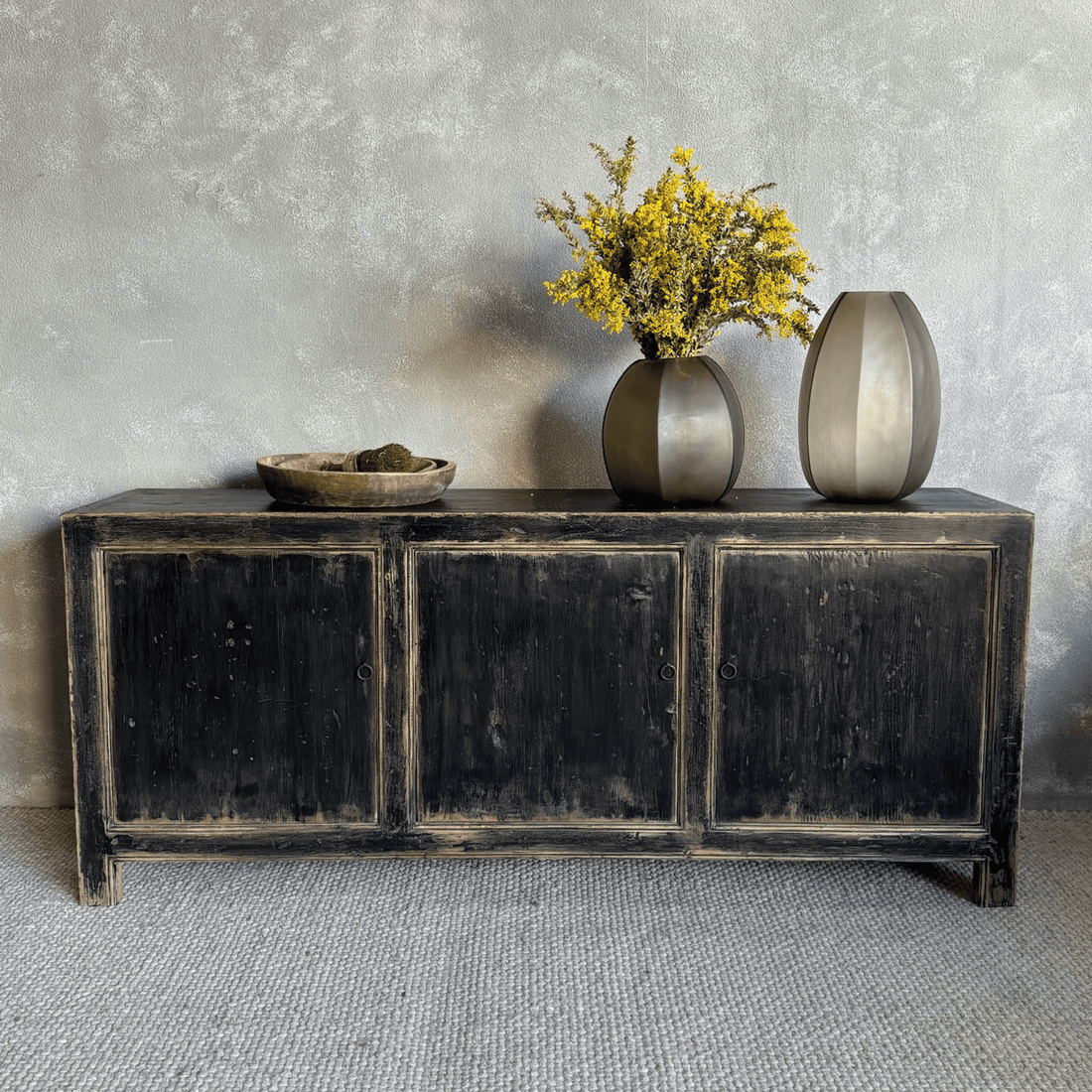 One-Off Elm Distressed Black Sideboard L2000mm