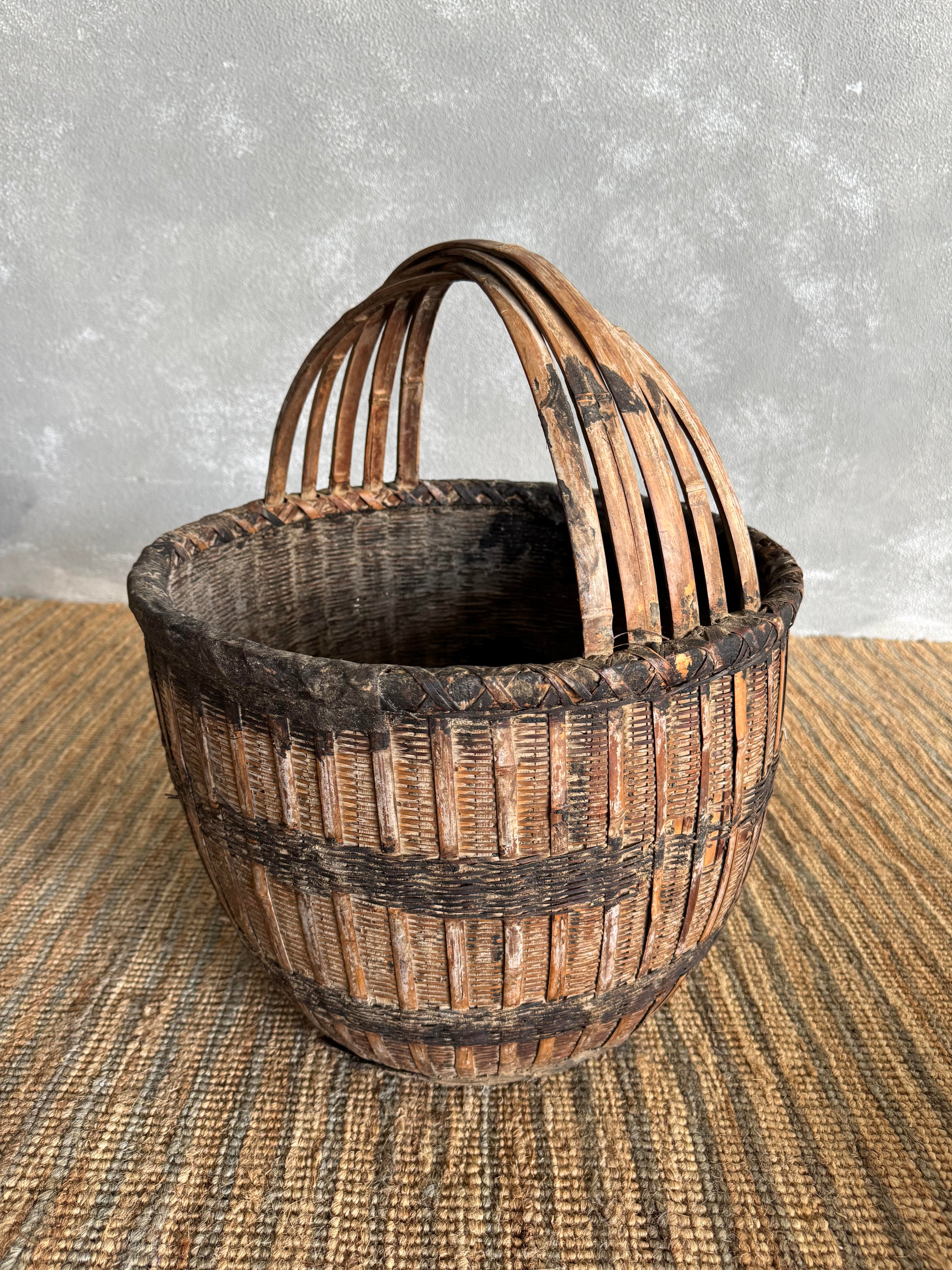 Old Chinese fishing basket with multiple handle