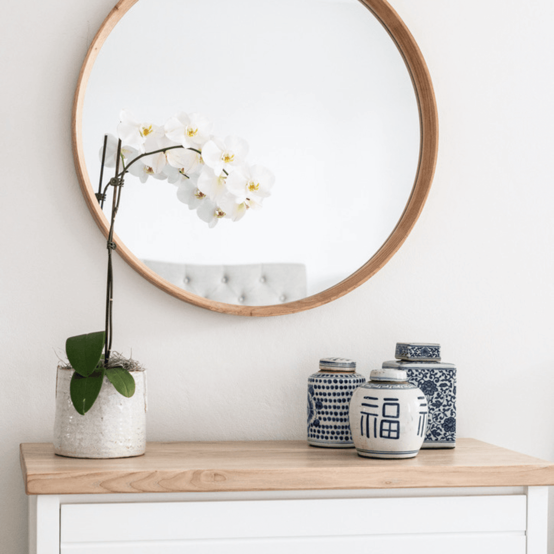 Round Oak Mirror 800D - Natural