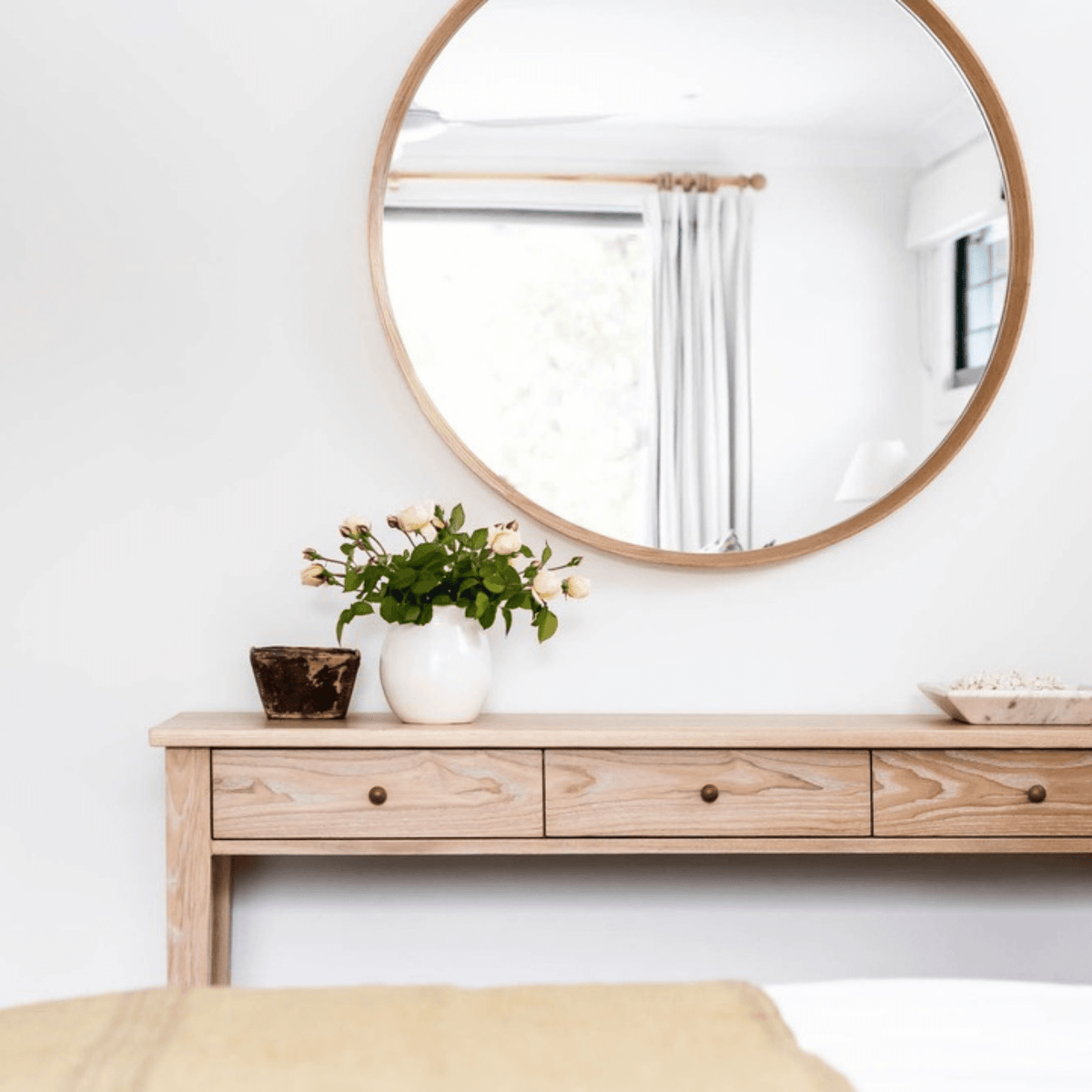Round Oak Mirror 800D - Natural