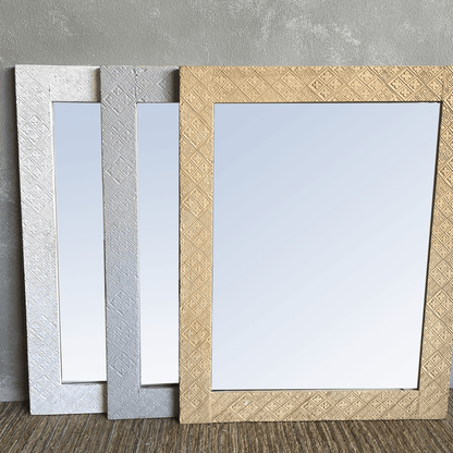Elm Carved Mirror - 1200H x 950W - Light Grey