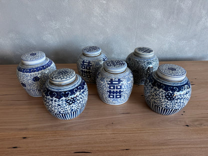 Blue &amp; White Ceramic Jar with Lid
