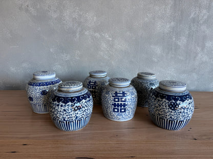 Blue &amp; White Ceramic Jar with Lid