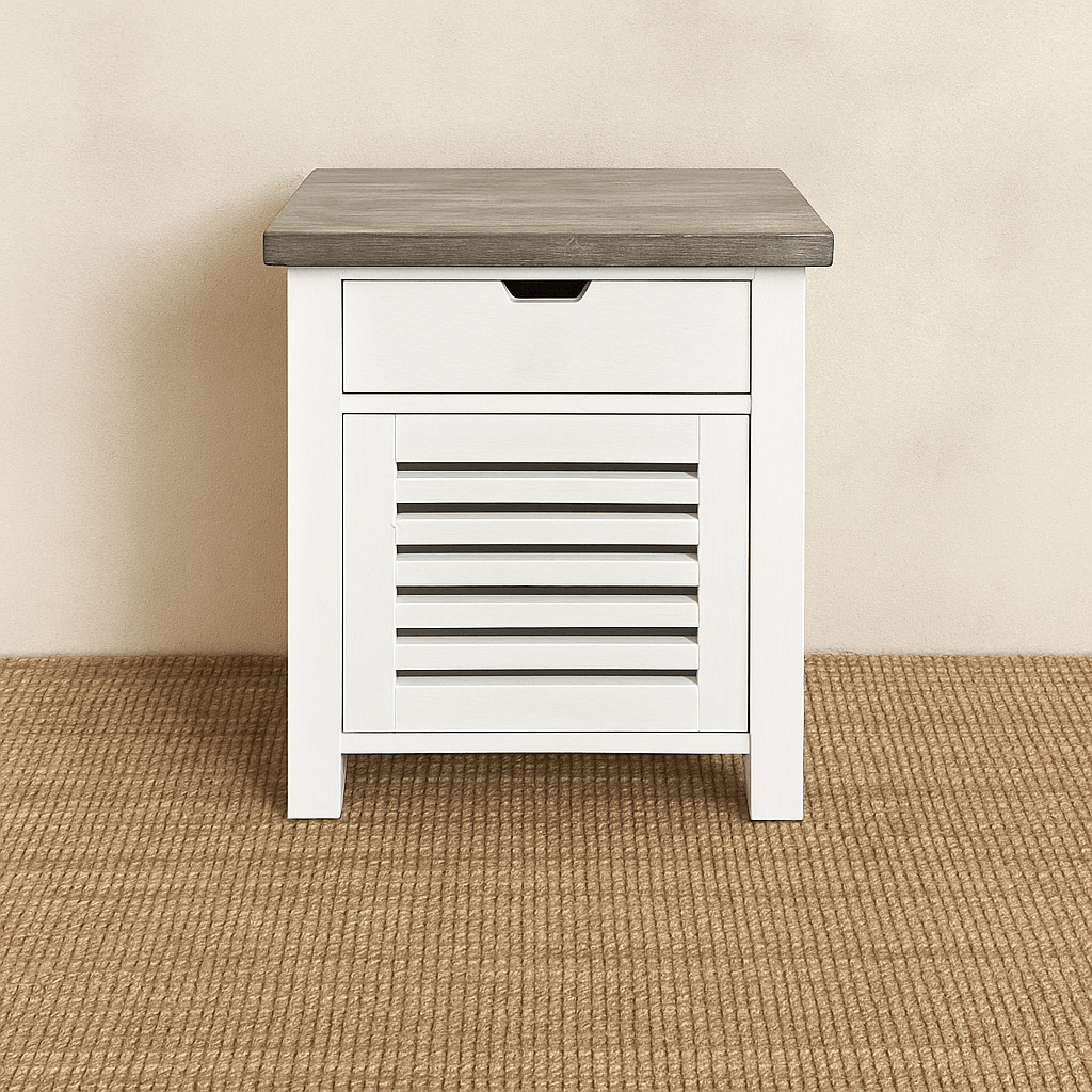 Newport Bedside L600mm - 1 Drawer - White & Grey Limed