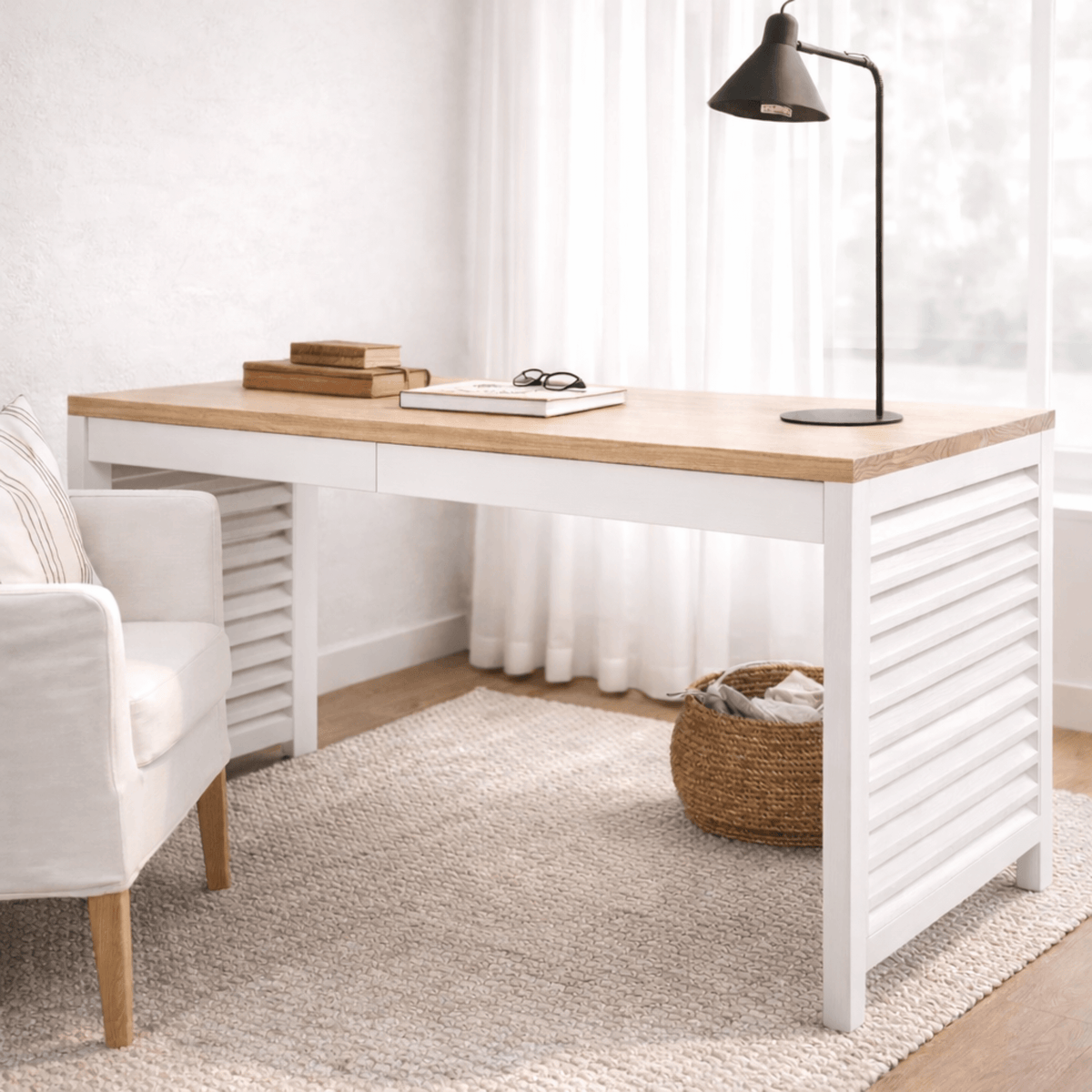 Louvred Desk L1500mm with 2 Drawers