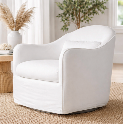 White Linen Swivel Chair
