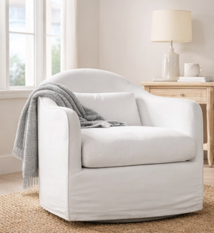 White Linen Swivel Chair