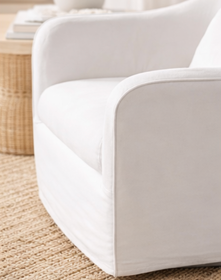 White Linen Swivel Chair