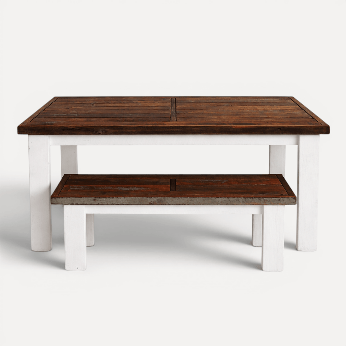 Rustic Outdoor Timber Setting L2100mm - White &amp; Natural Top