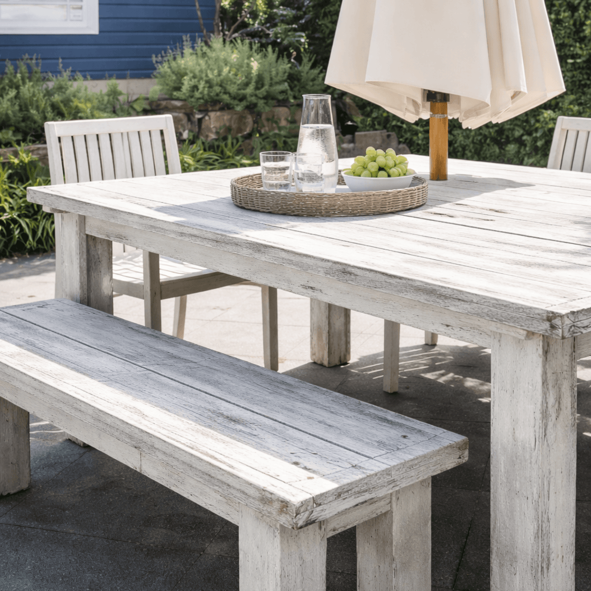 Rustic Outdoor Timber Bench Seat L1800mm - Whitewash