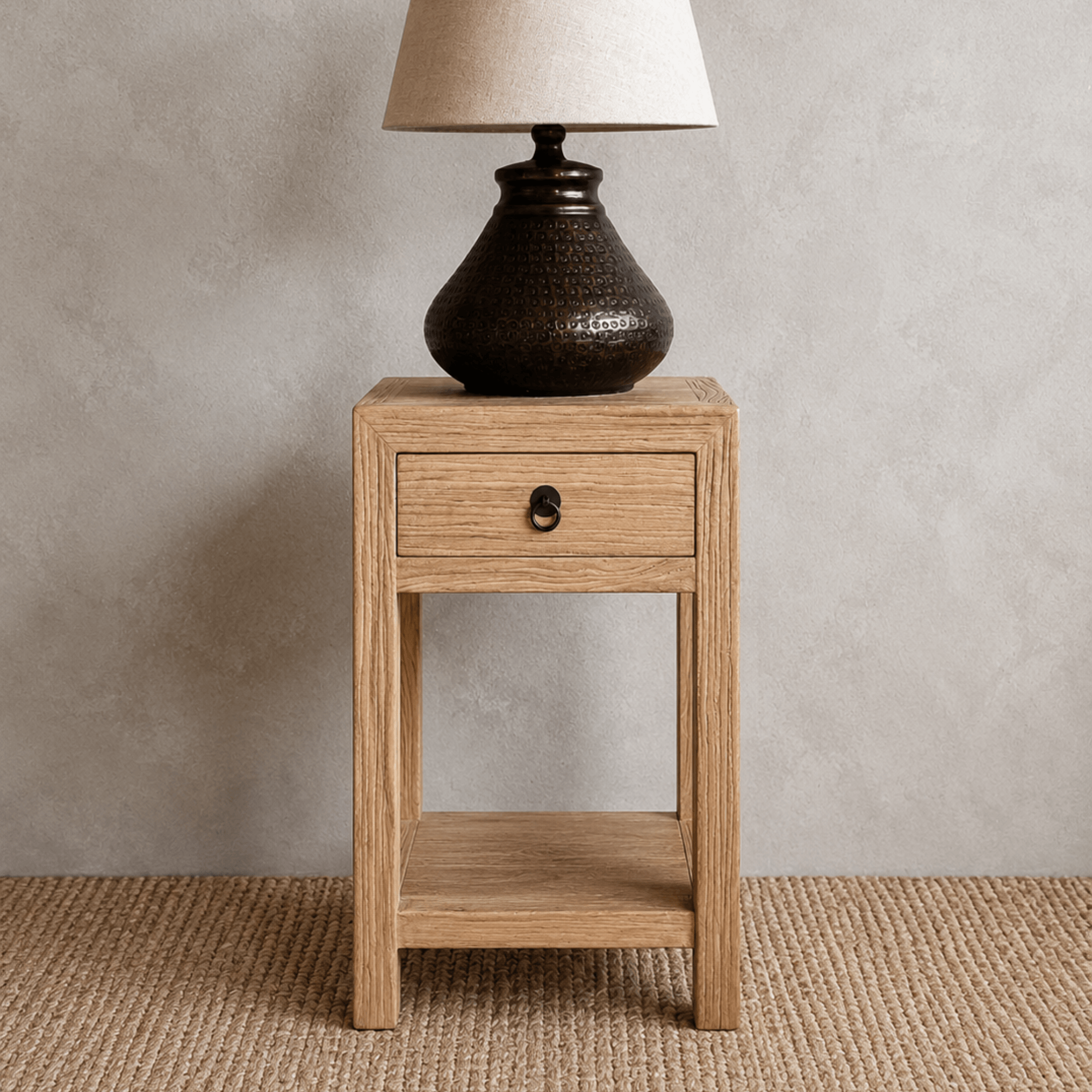 Narrow Elm Bedside Table L400mm
