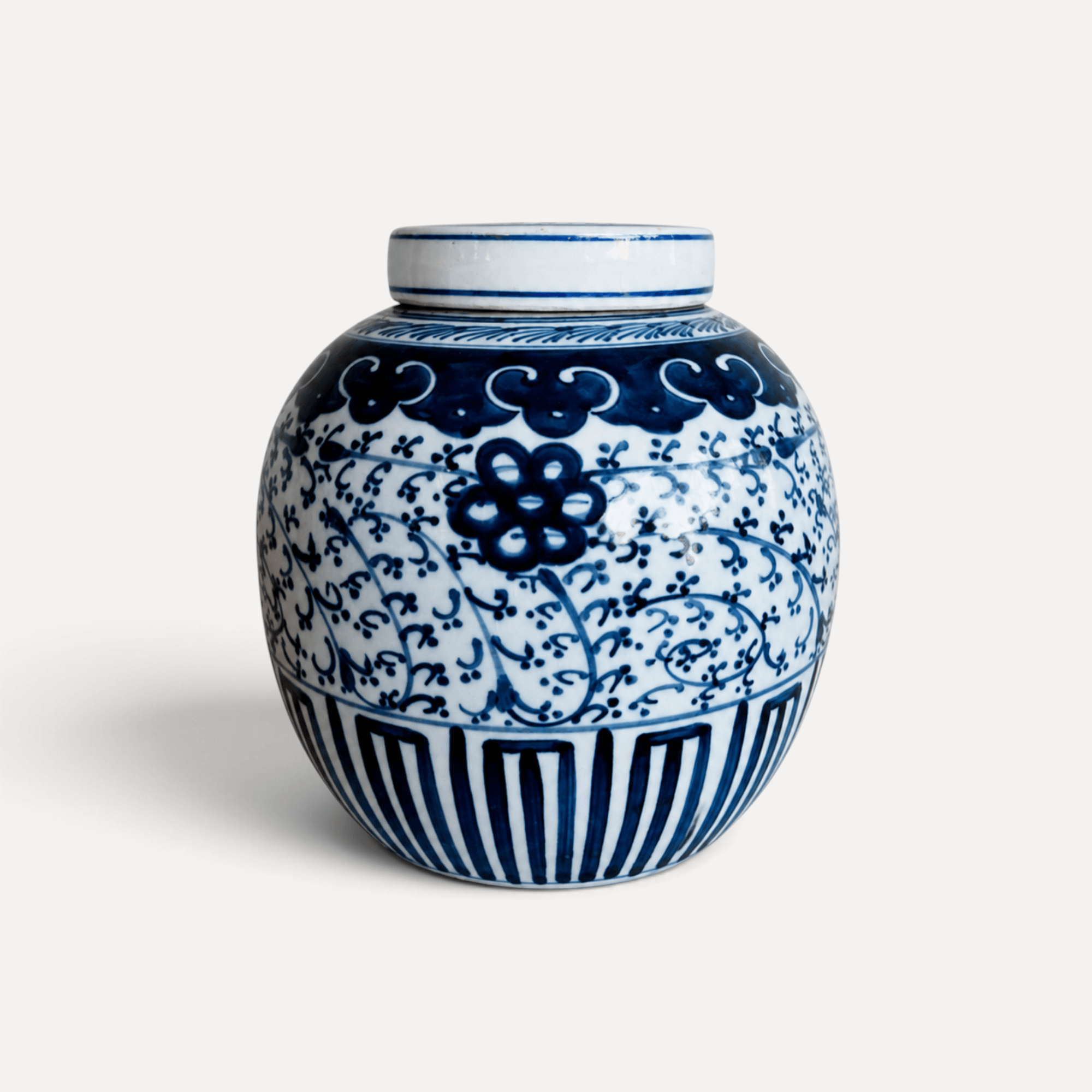 Blue &amp; White Ceramic Jar with Lid