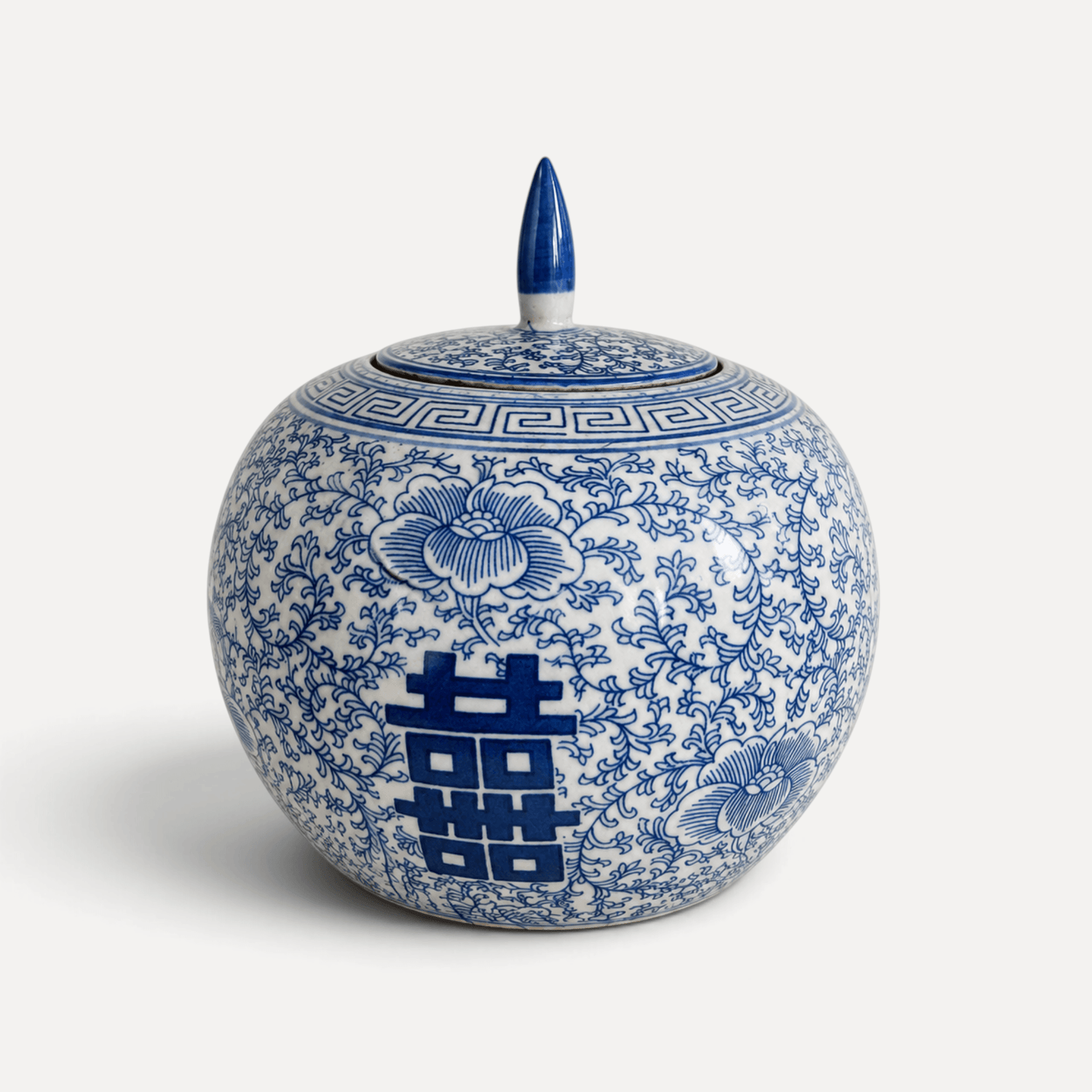 Blue &amp; White Ceramic Jar with Pointed Lid