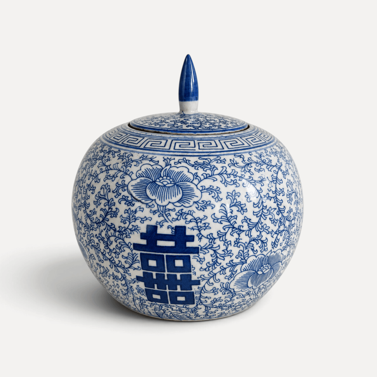 Blue &amp; White Ceramic Jar with Pointed Lid