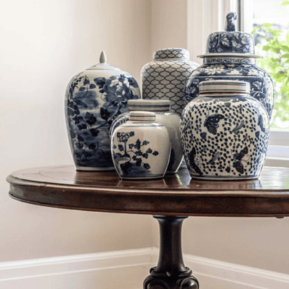 Blue &amp; White Ceramic Jar with Lid