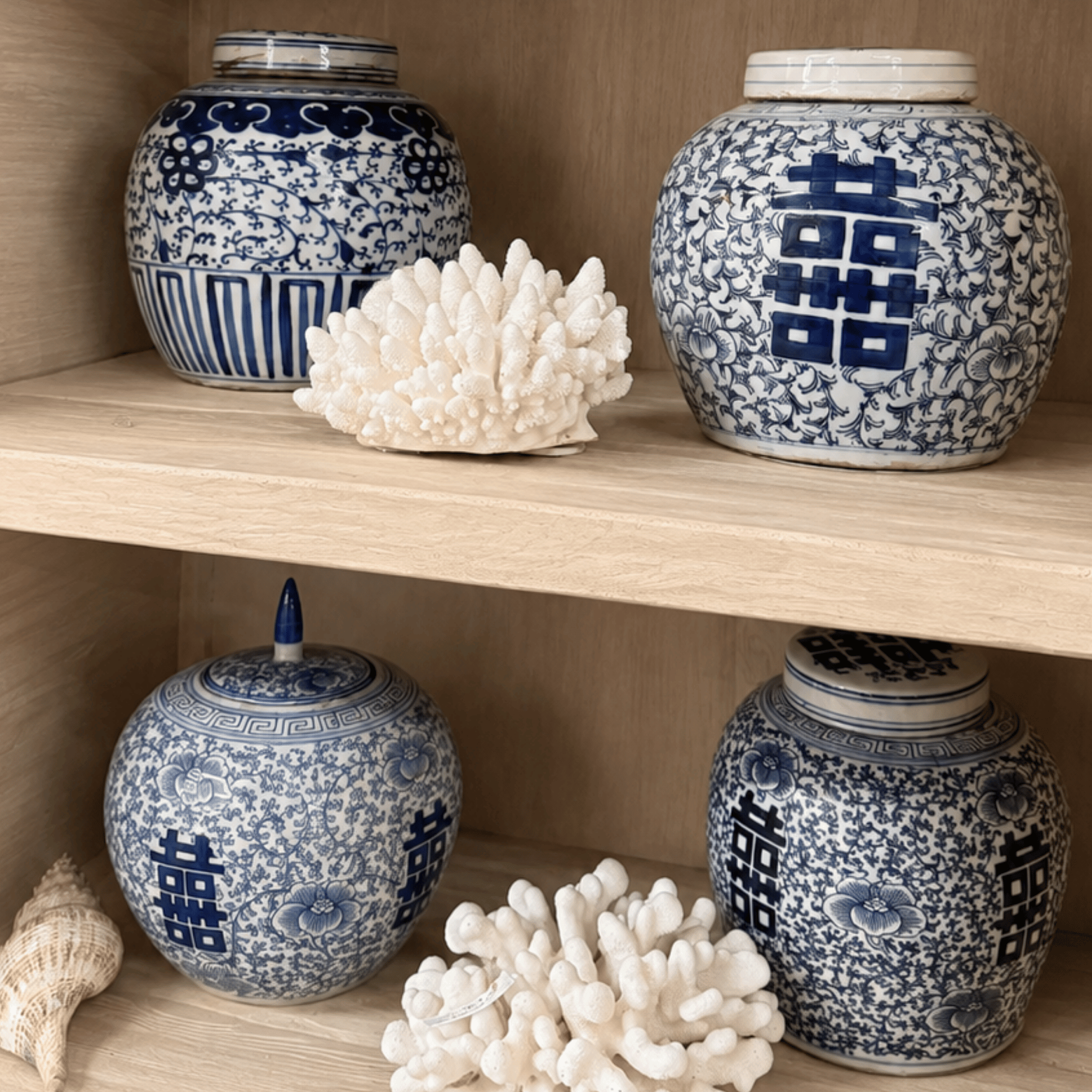 Blue &amp; White Ceramic Jar with Lid