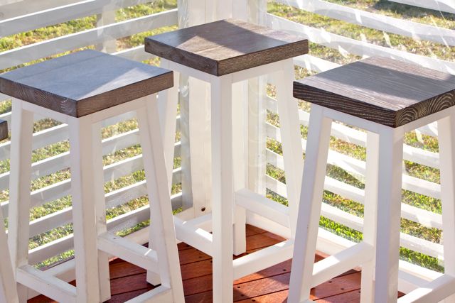 Square Bar Stool - White &amp; Grey Limed