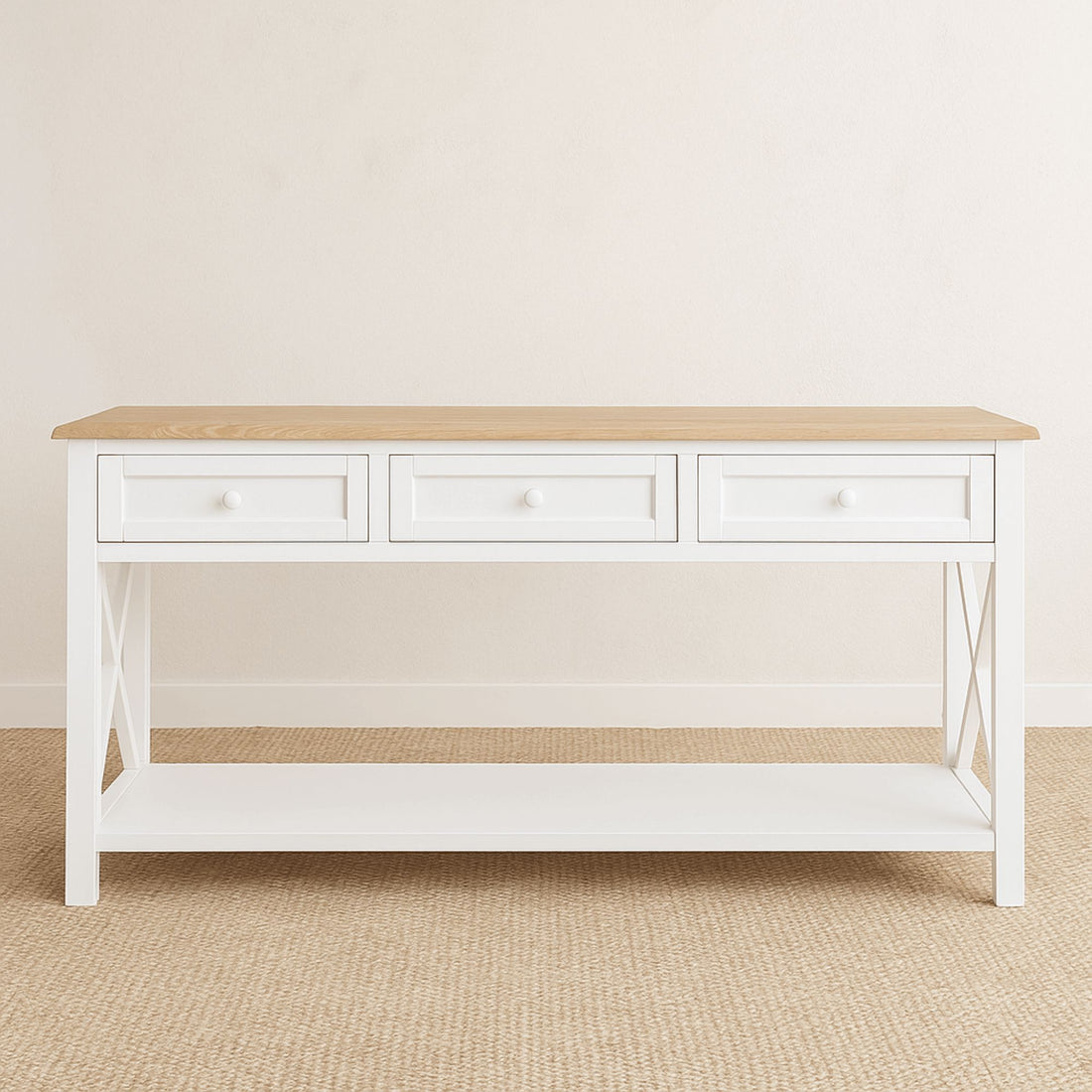 Bahamas Console L1600mm Living Furniture Beachwood Designs White &amp; Limed Ash 