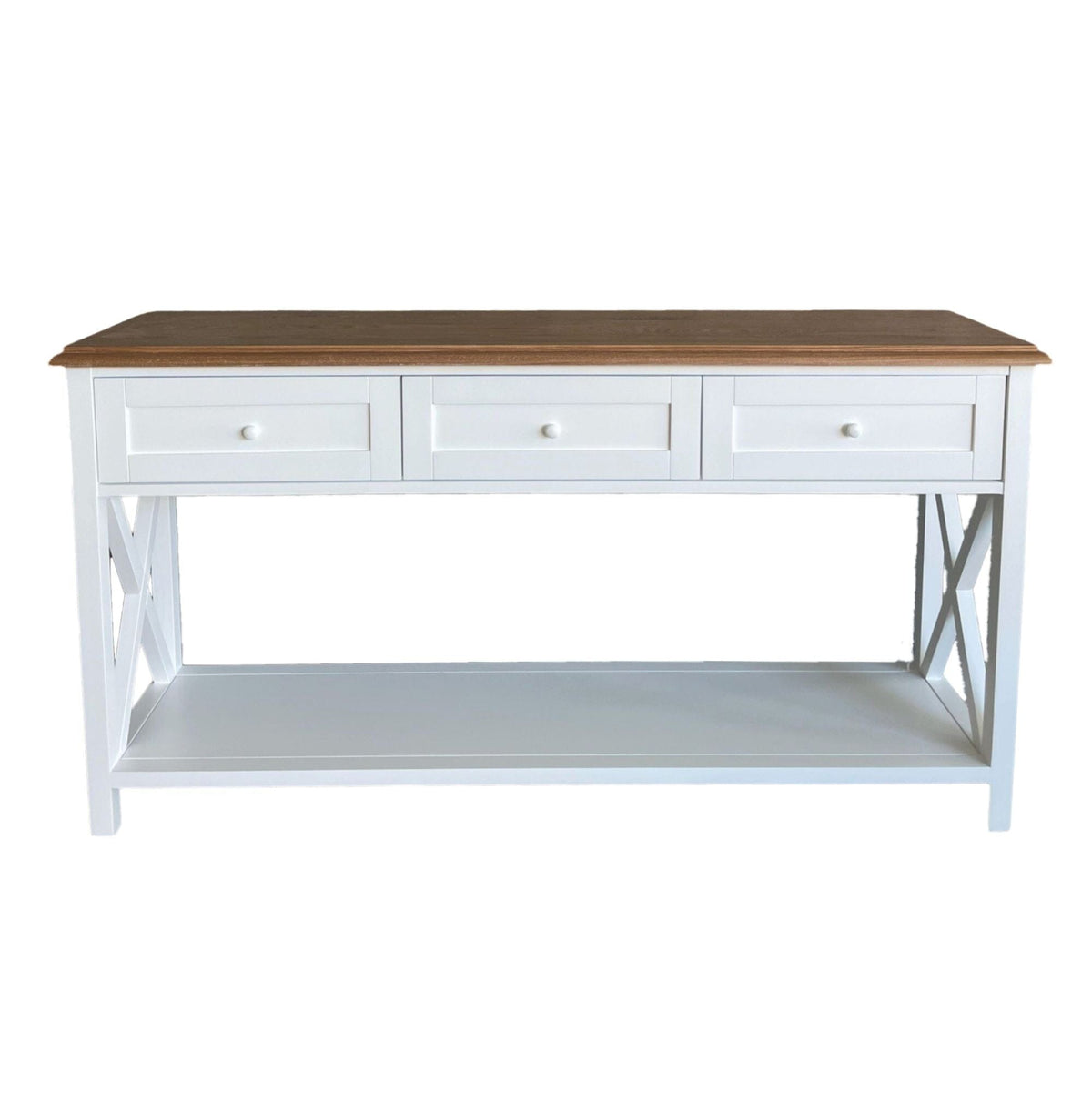 Bahamas Console L1600mm Living Furniture Beachwood Designs White &amp; Weathered Oak 