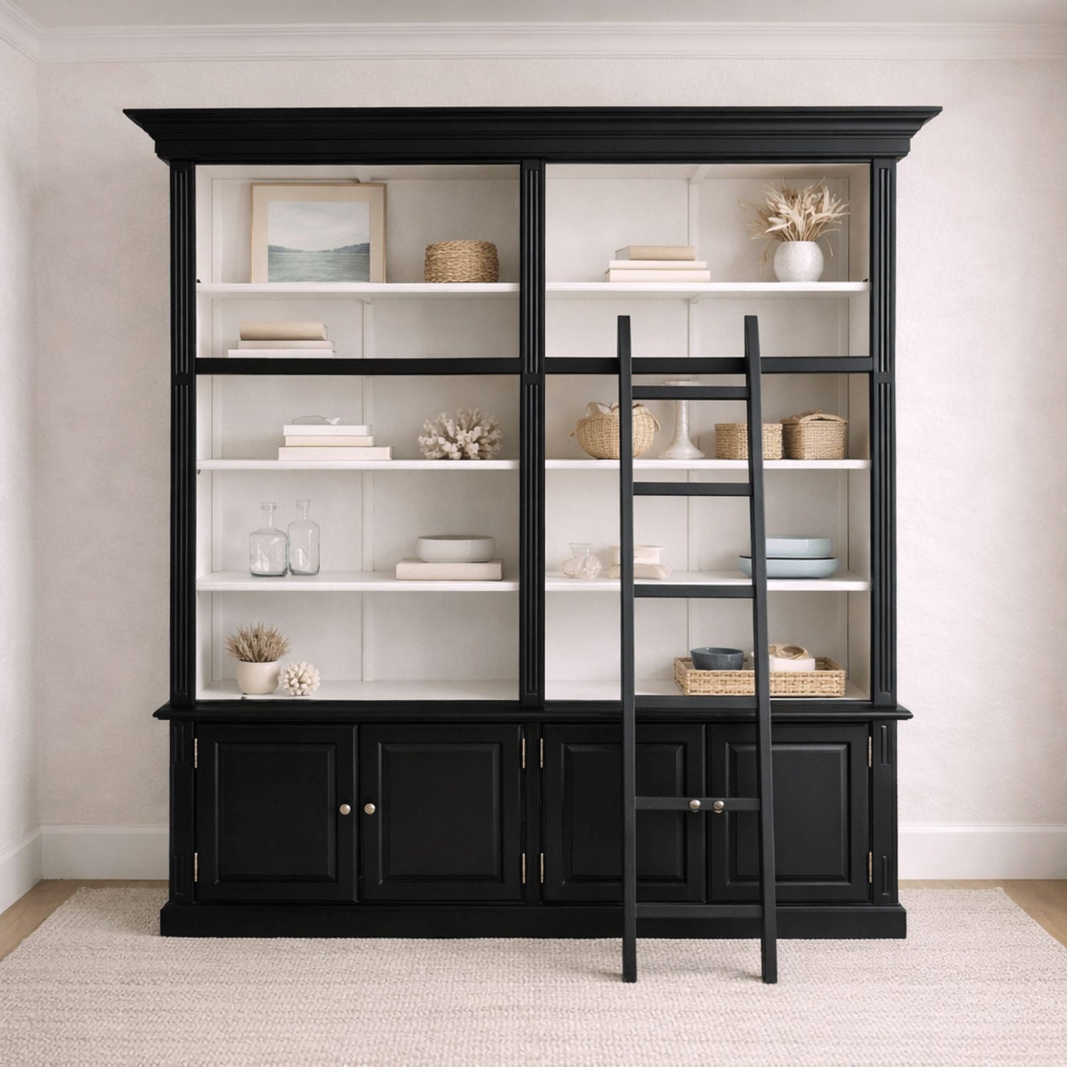 Black Oak Bookcase with Ladder Office &amp; Storage Furniture Beachwood Designs 