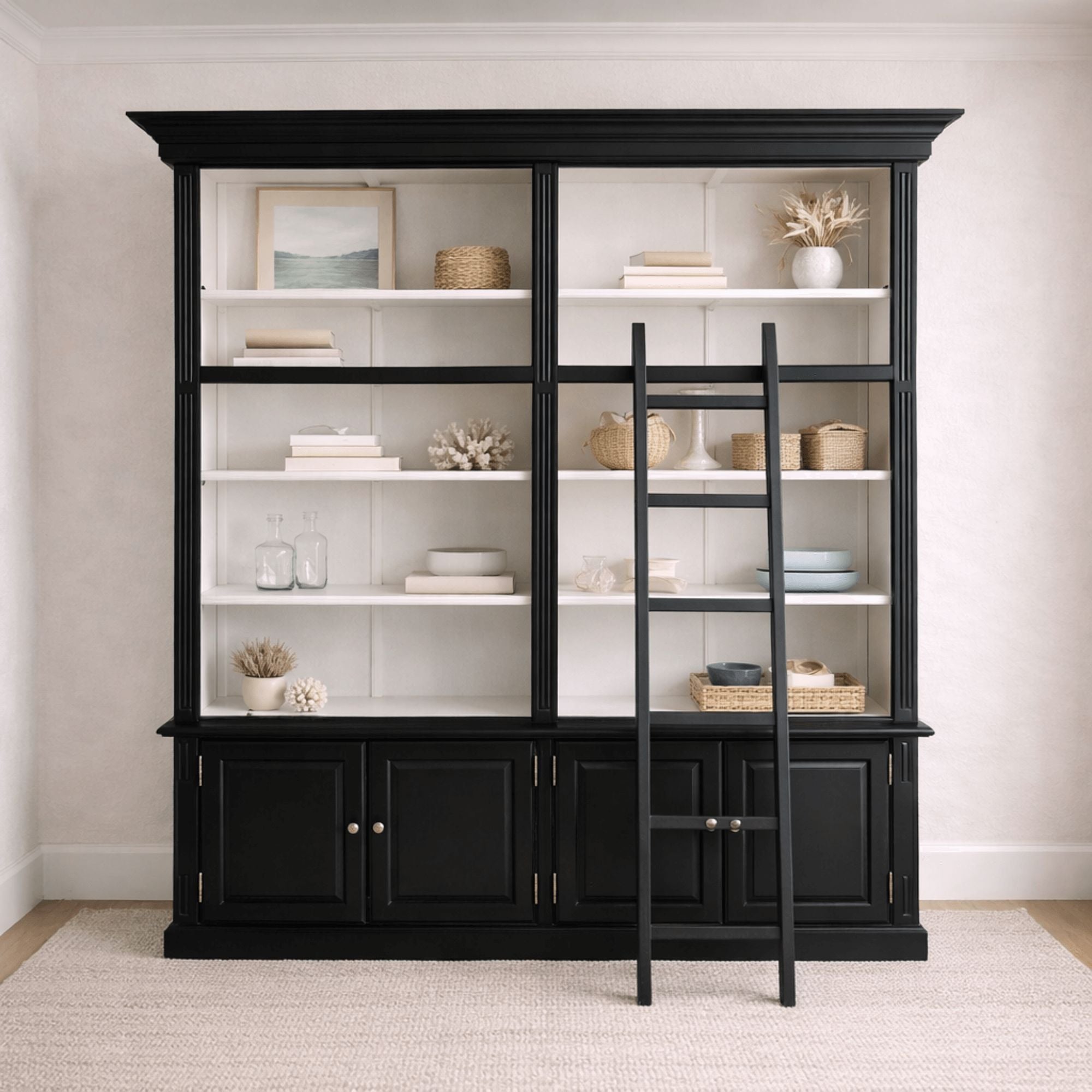 Black Oak Bookcase with Ladder Office &amp; Storage Furniture Beachwood Designs 