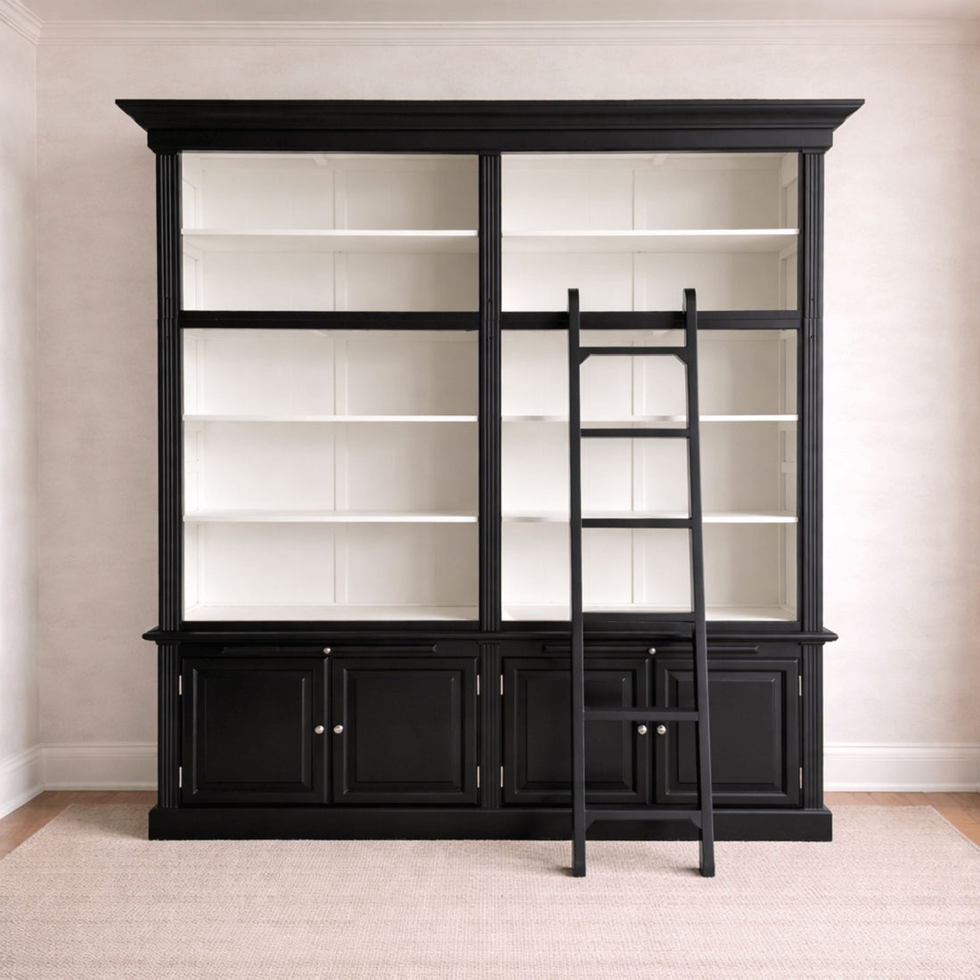 Black Oak Bookcase with Ladder Office & Storage Furniture Beachwood Designs