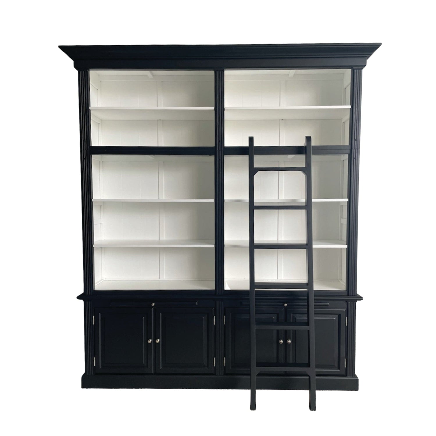 Black Oak Bookcase with Ladder Office &amp; Storage Furniture Beachwood Designs