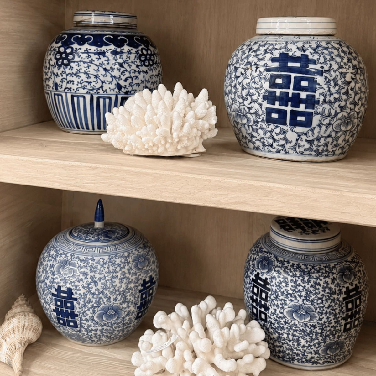 Blue &amp; White Ceramic Jar with Lid Beachwood Designs 