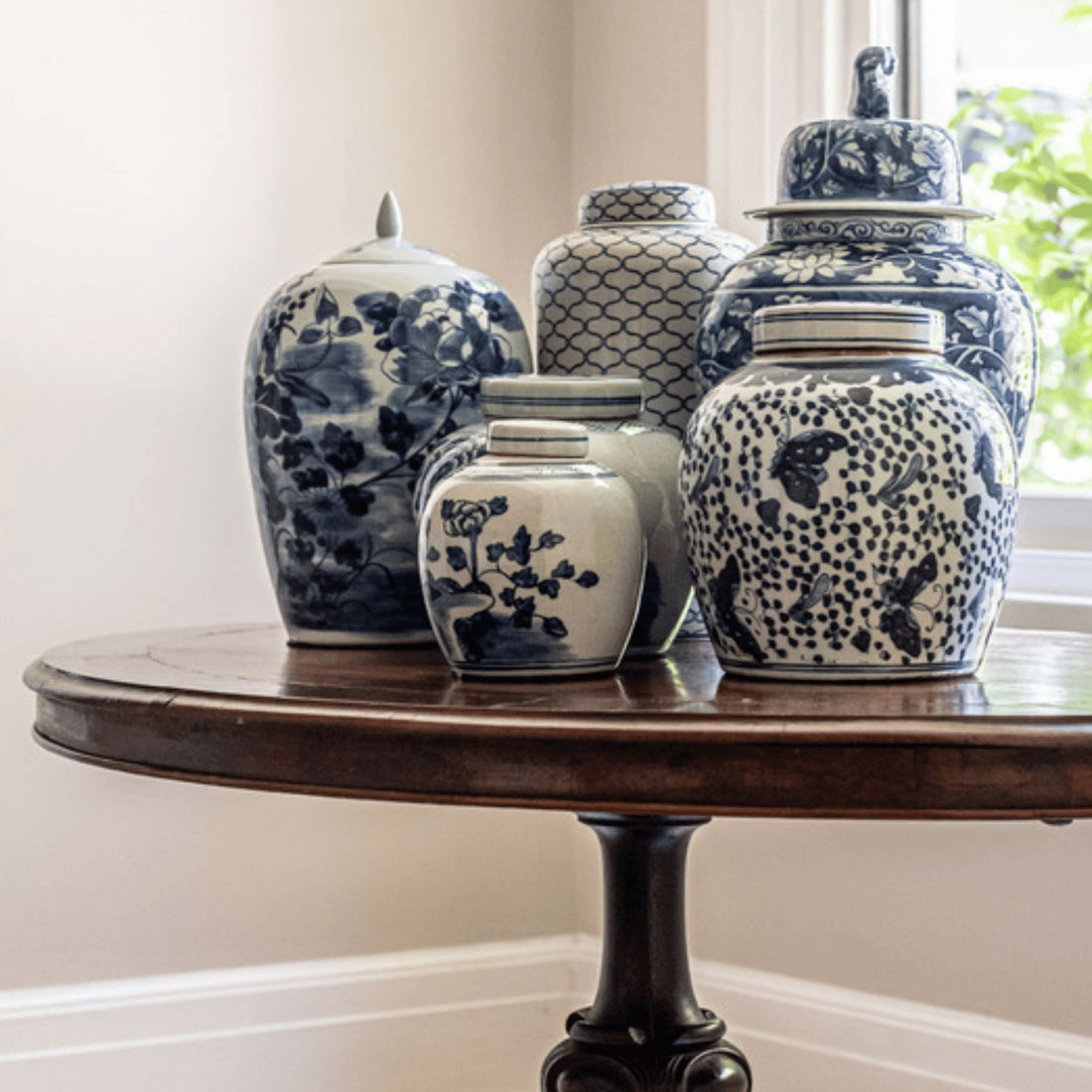 Blue &amp; White Ceramic Jar with Lid Beachwood Designs 