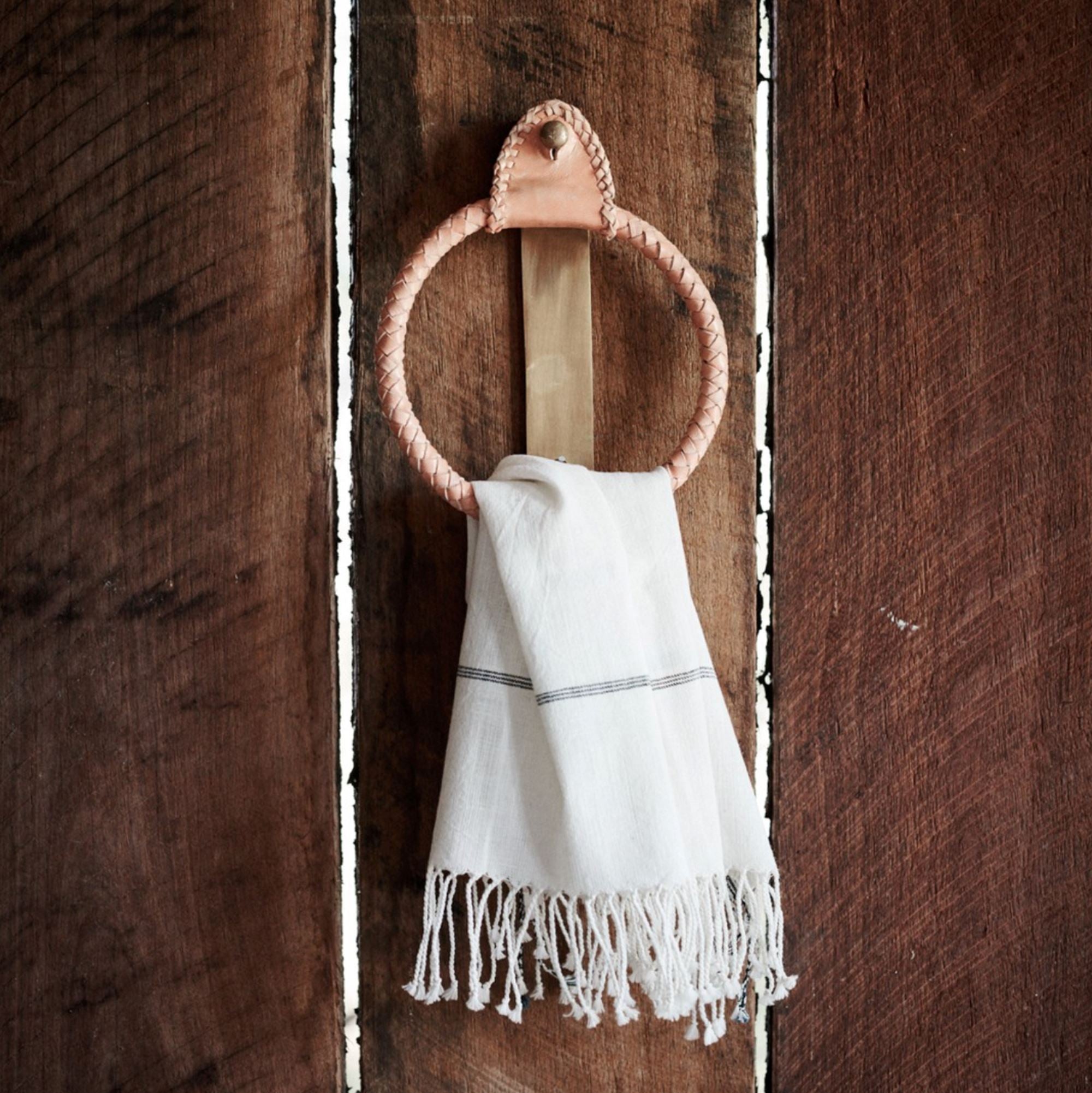 Bullo Brass &amp; Leather Towel Holder Homewares Beachwood Designs 