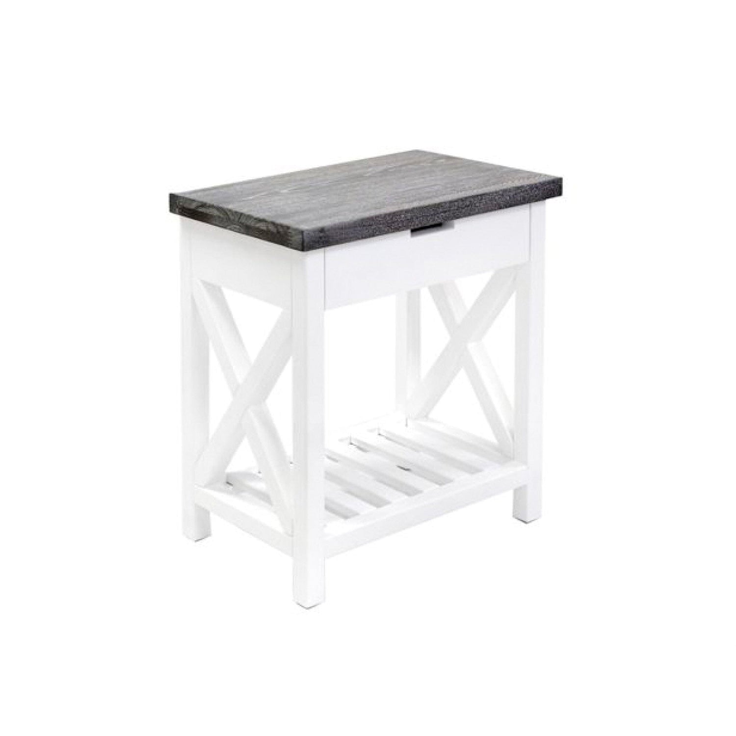 Caribbean Bedside L600mm - 1 Drawer Bedroom Furniture Beachwood Designs White &amp; Grey Limed 
