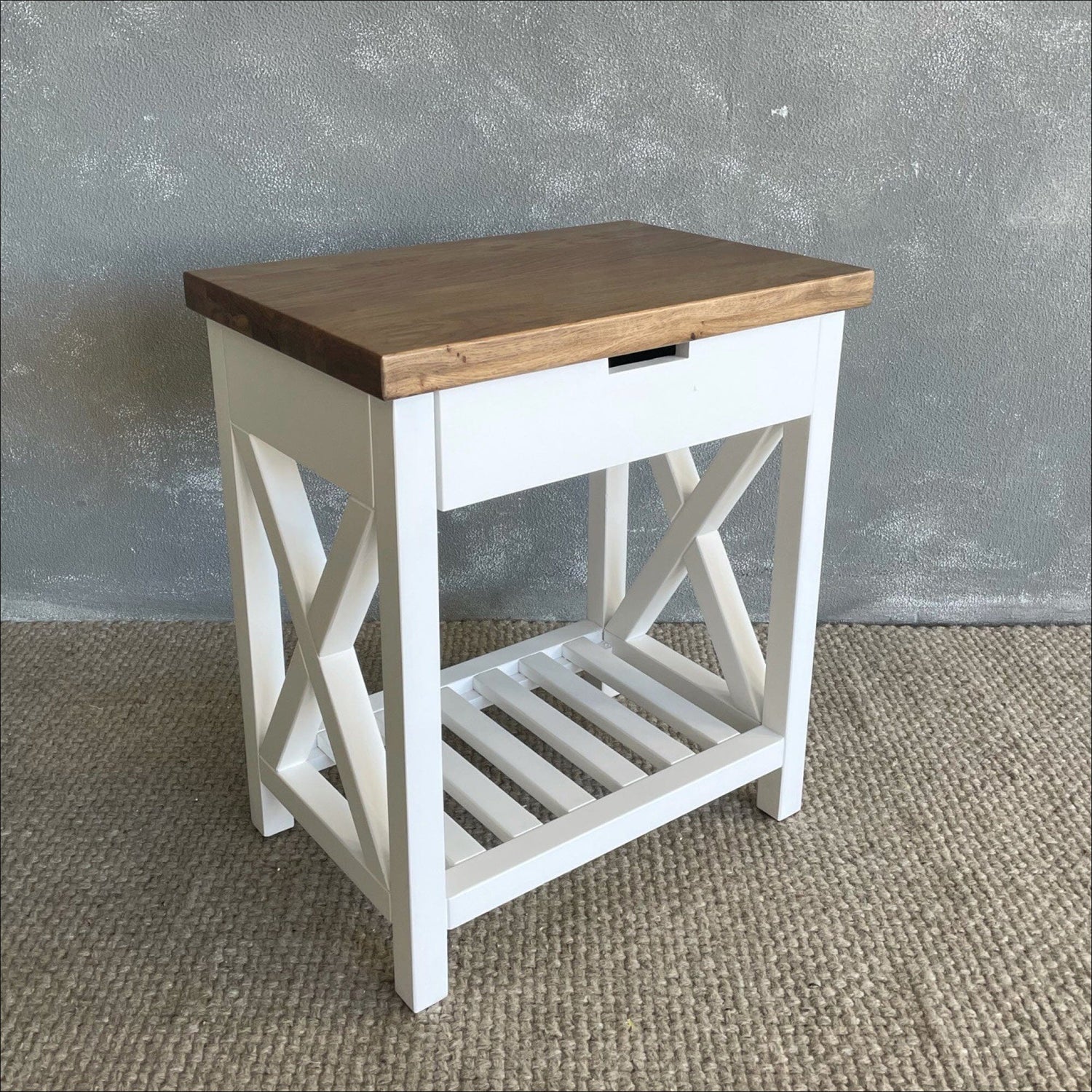 Caribbean Bedside L600mm - 1 Drawer Bedroom Furniture Beachwood Designs White &amp; Weathered Oak 