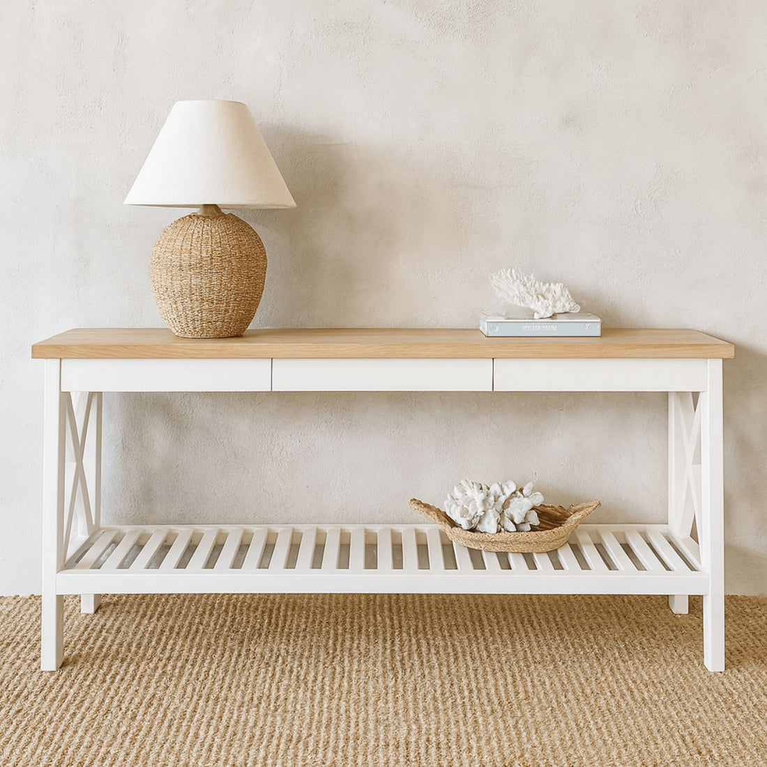 Caribbean Console &amp; Drawers L1800mm Living Furniture Beachwood Designs White &amp; Limed Ash 