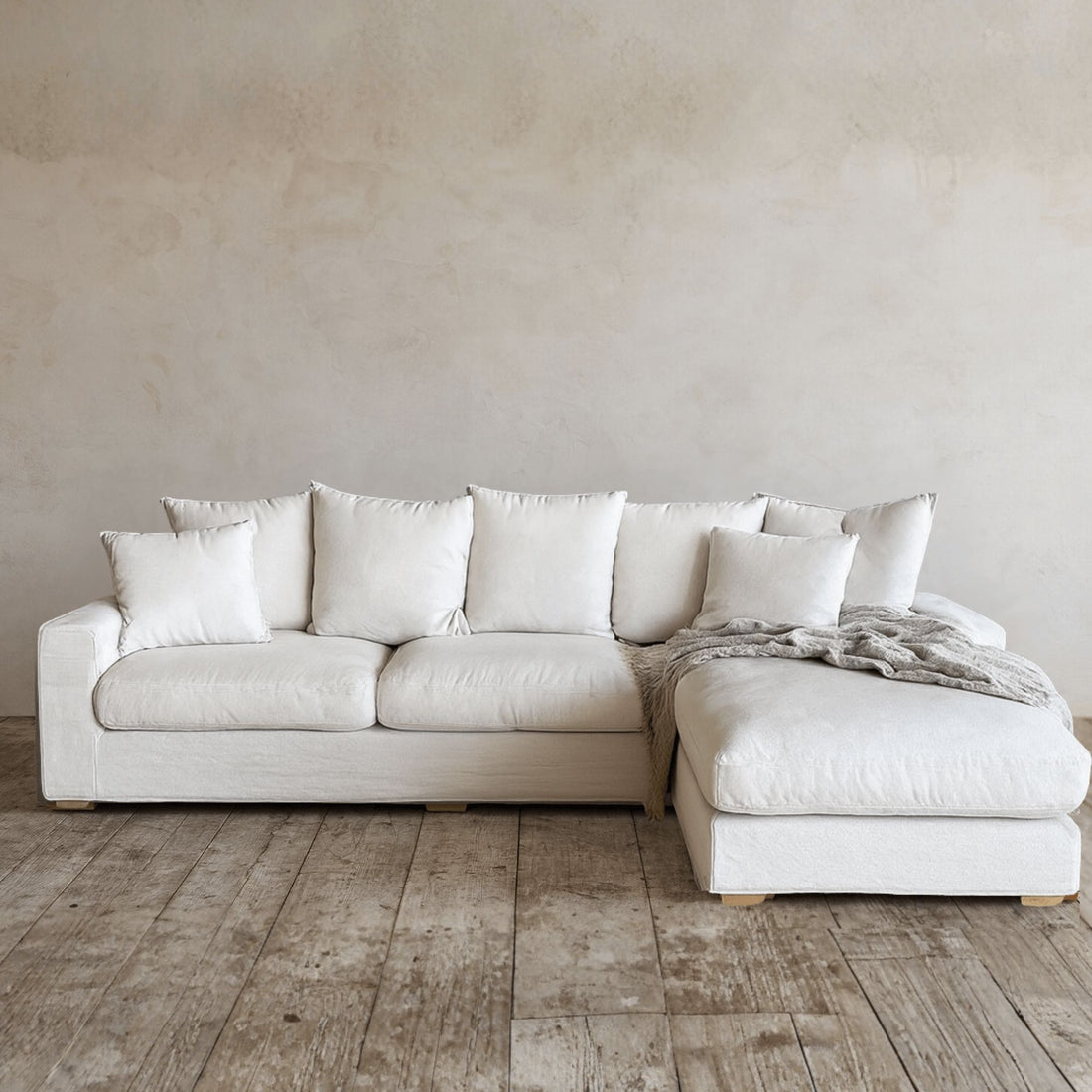 Clareville Sofa with Chaise Living Furniture Beachwood Designs Salt &amp; Pepper Linen Cotton 