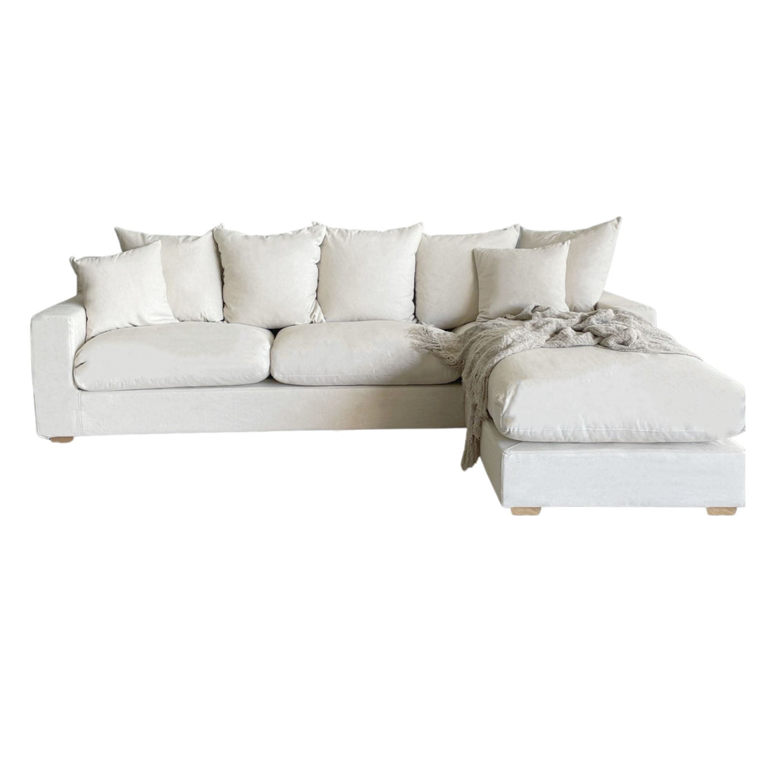 Clareville Sofa with Chaise Living Furniture Beachwood Designs Salt &amp; Pepper Linen Cotton 