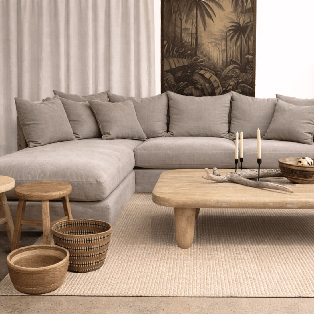 Clareville Sofa with Chaise Living Furniture Beachwood Designs Shale Linen 