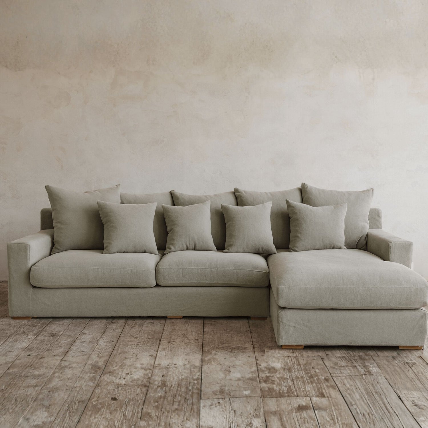 Clareville Sofa with Chaise Living Furniture Beachwood Designs Shale Linen 