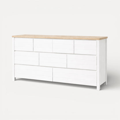 Coast 9-Drawer Chest of Drawers L1800mm Bedroom Furniture Beachwood Designs White &amp; Limed Ash